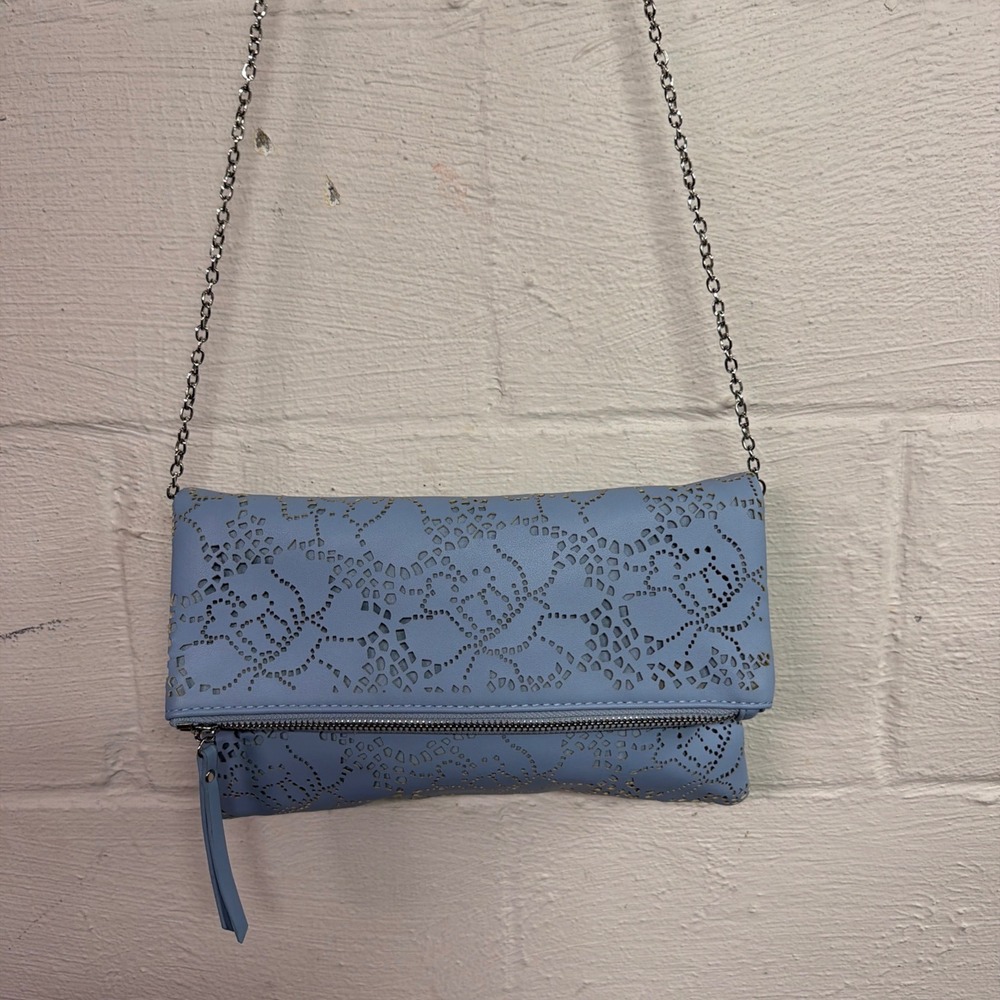 Urban Expressions Light Blue‎ Laser Cut Foldover Clutch Crossbody Shoulder Bag